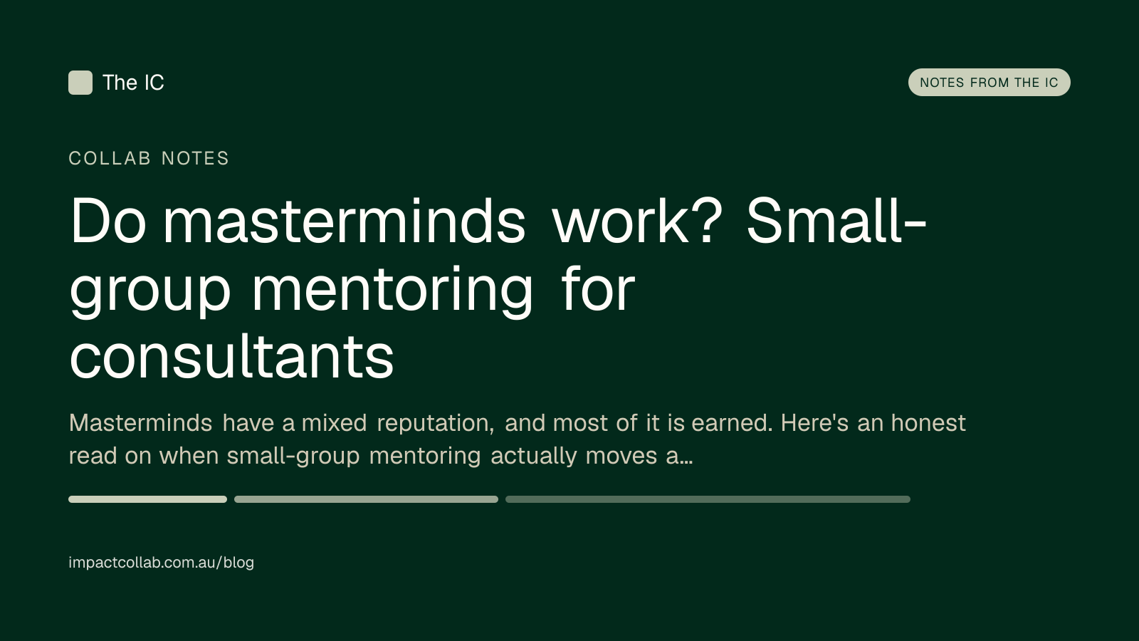 The Impact Collab collab notes title card: "Do masterminds work? Small-group mentoring for consultants".