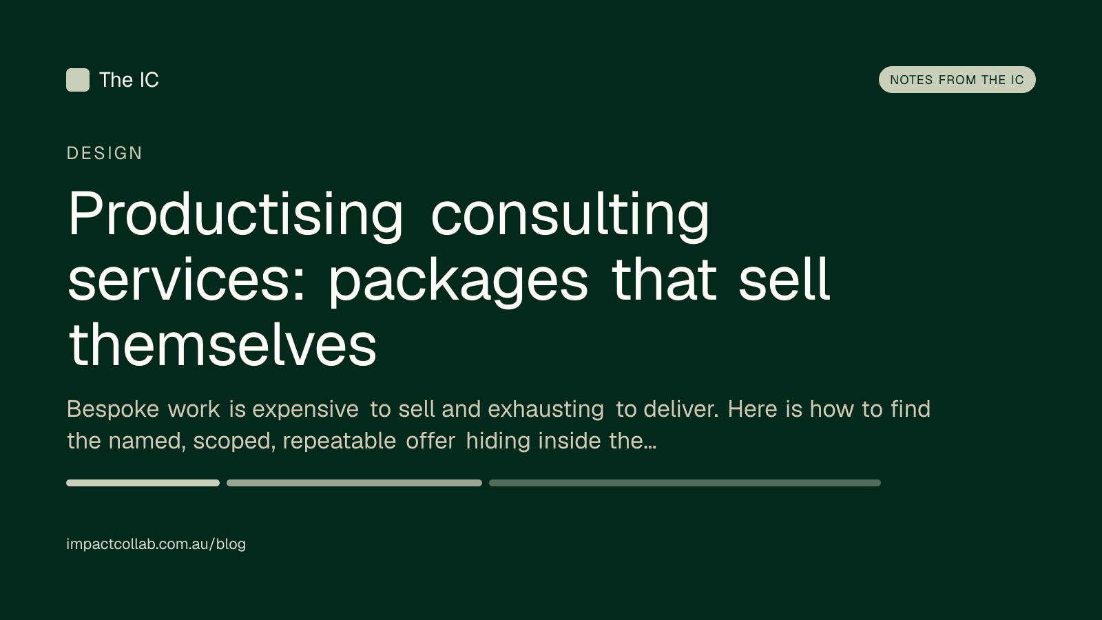 The Impact Collab design title card: "Productising consulting services: packages that sell themselves".