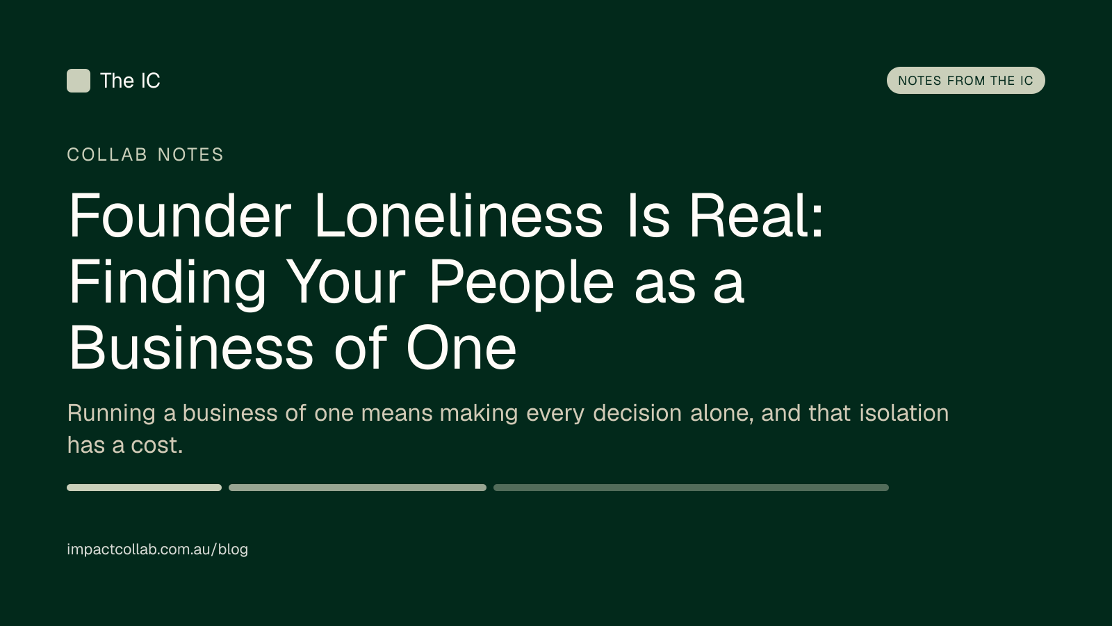The Impact Collab collab notes title card: "Founder Loneliness Is Real: Finding Your People as a Business of One".