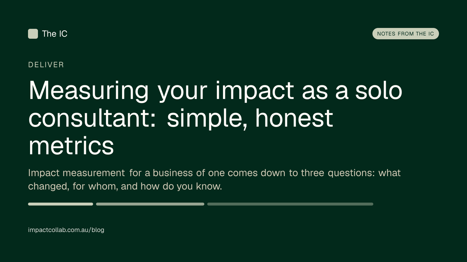 The Impact Collab deliver title card: "Measuring your impact as a solo consultant: simple, honest metrics".