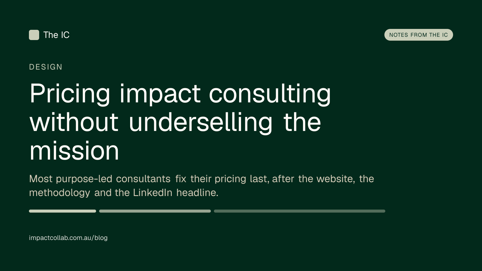 The Impact Collab design title card: "Pricing impact consulting without underselling the mission".