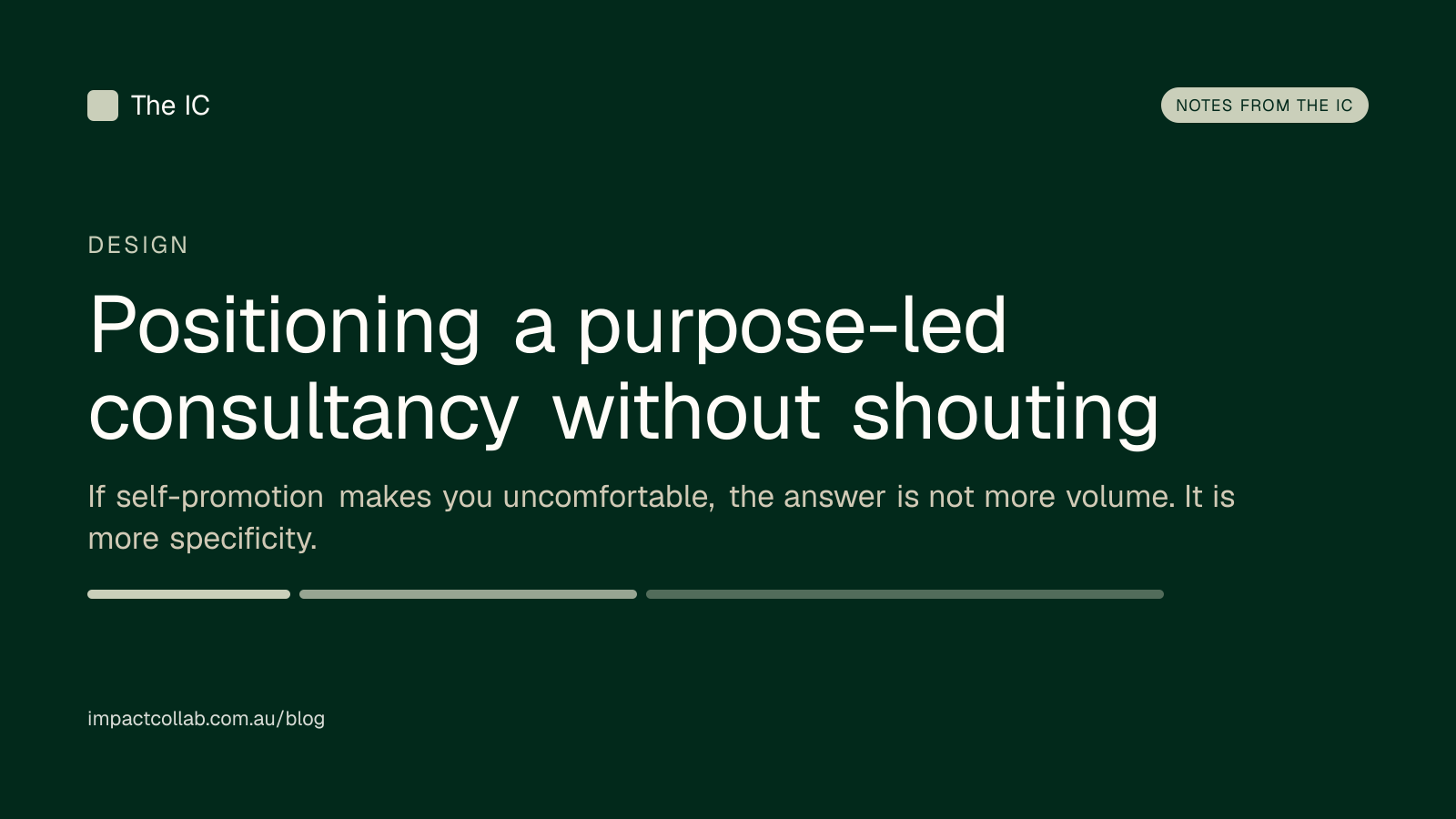 The Impact Collab design title card: "Positioning a purpose-led consultancy without shouting".