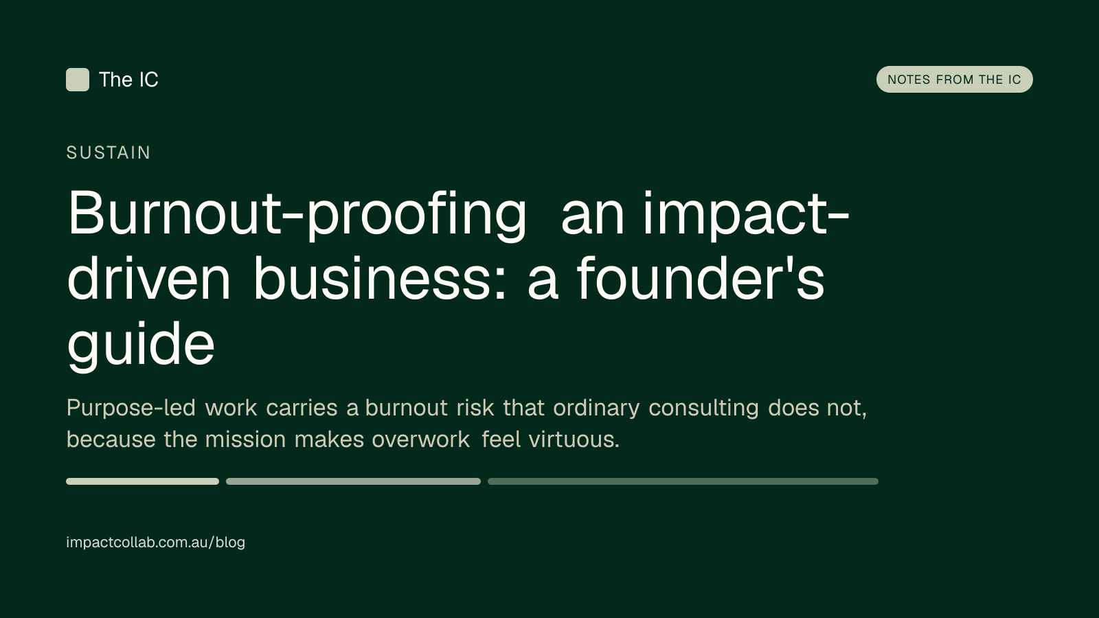The Impact Collab sustain title card: "Burnout-proofing an impact-driven business: a founder's guide".