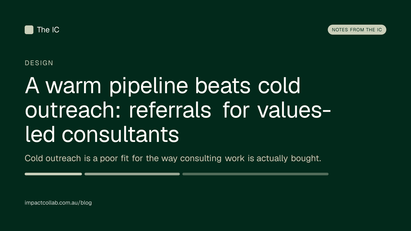 The Impact Collab design title card: "A warm pipeline beats cold outreach: referrals for values-led consultants".