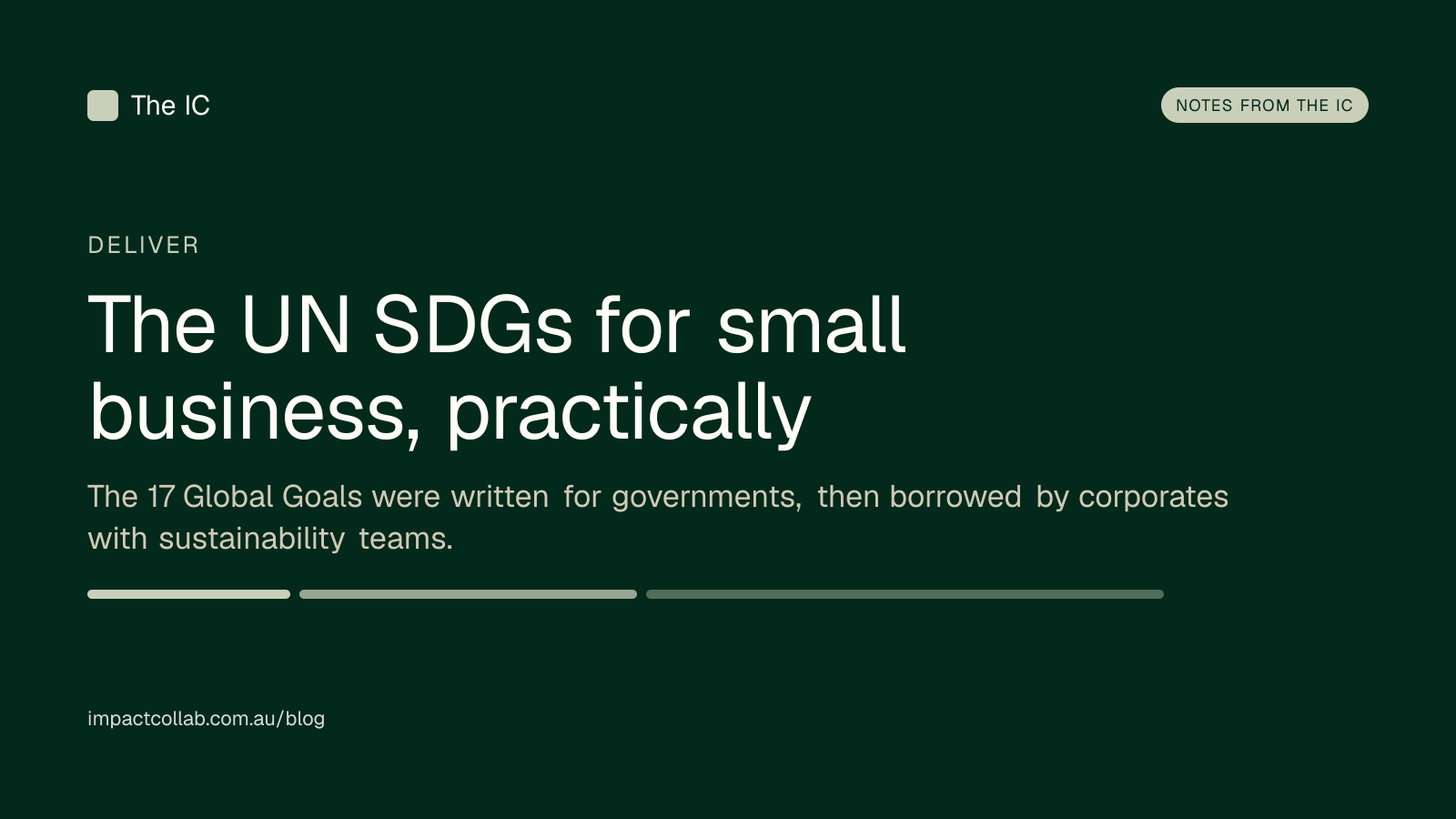 The Impact Collab deliver title card: "The UN SDGs for small business, practically".
