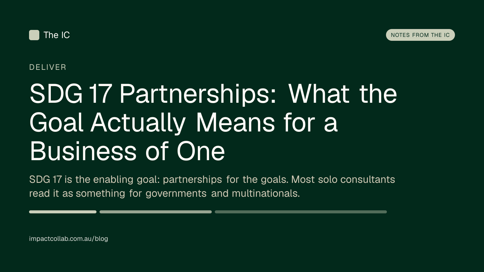 The Impact Collab deliver title card: "SDG 17 Partnerships: What the Goal Actually Means for a Business of One".